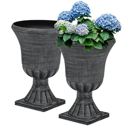 2-Pack 22" Washed Black Plastic Urn Planters with Drainage Holes - color: 22"h-washed Black