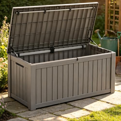 Fancyango 150 Gallon Outdoor Storage Deck Box, Dark Grey