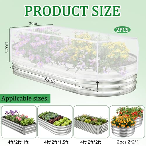 2 Pack Garden Netting for Raised Beds, 4 x 2 Ft Raised Bed Plant Covers for Garden Protection, Fine Mesh Bird Netting Pest Barrier Screen with Drawstring for Protecting Vegetables Fruits Crops - color: 4 X 2 Ft