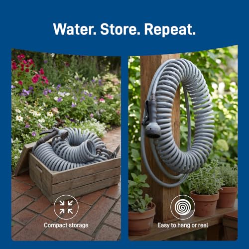 Orbit 26382 Coil Garden Hose, 25 Feet, with 8-Pattern Hose Nozzle (Gray) (Pack of 2) - color: Gray, size: 25 ft (Pack of 2)