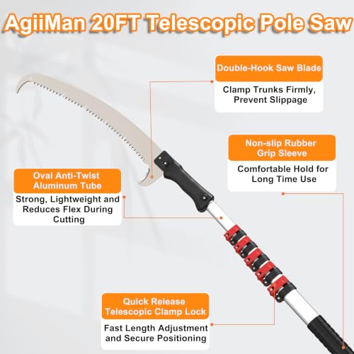 AgiiMan 26FT Reach Pole Saw for Tree Trimming, Sturdy Oval Telescoping Pole