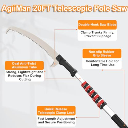 AgiiMan 26FT Reach Pole Saw for Tree Trimming, Sturdy Oval Telescoping Pole