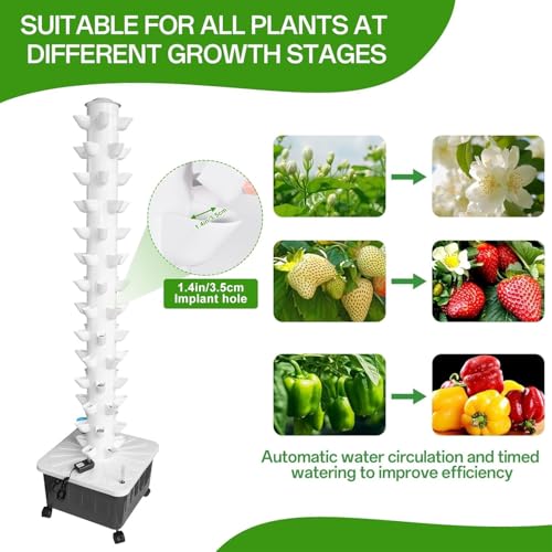 Hydroponic Tower, 14-Layer Hydroponics Growing System Kit with 70 Slots, Vertical Garden System with 20L Water Tank and Pump for Indoor Outdoor Home, Balcony & Patio - size: 70 Pods