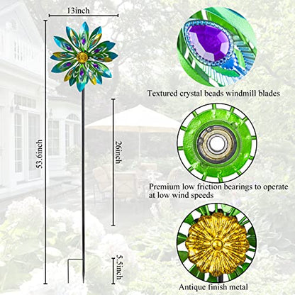 13" Metal Peacock Wind Spinner, Large Wind Sculptures Outdoor - color: C-2 Layer(13")
