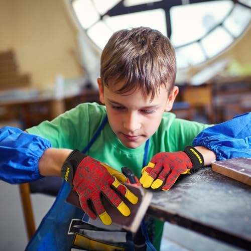 Kids Genuine Leather Work Gloves Age 2-12, Touchscreen, Reflective - color: Red, size: X-Small (2-3 Years Old)