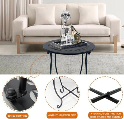 Round Side Table, 2 Pack Weather Resistant Indoor Outdoor Small Side Table - color: Black