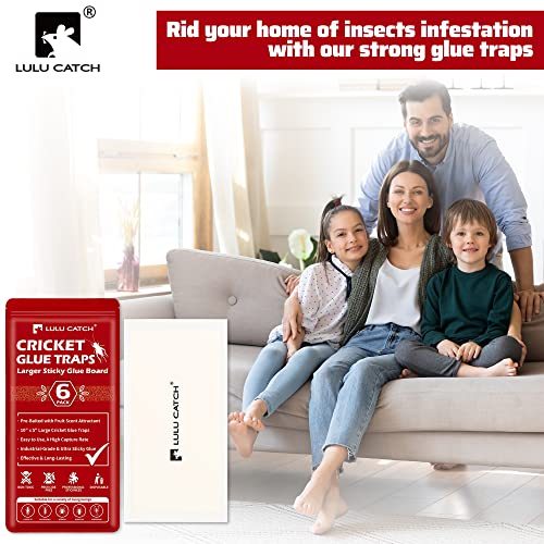 LULUCATCH Cricket Insect Glue Traps - 6 Pack Bug Cockroach Sticky Traps, Large Spider Trap with Pre-Baited Attractant, Highly Effective Glue Boards Indoor, Non-Toxic Pet Safe, Easy to Use - size: 6 Pack