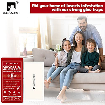 LULUCATCH Cricket Insect Glue Traps - 6 Pack Bug Cockroach Sticky Traps, Large Spider Trap with Pre-Baited Attractant, Highly Effective Glue Boards Indoor, Non-Toxic Pet Safe, Easy to Use - size: 6 Pack