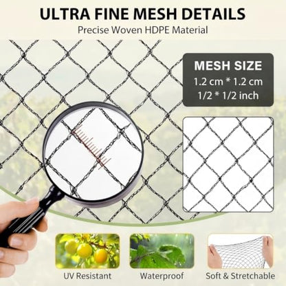 Bird Netting 15x15 FT Heavy Duty 1/2 Inch Mesh Garden Netting - size: 15x15 FT
