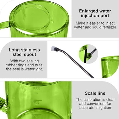 Plastic Watering Can - Small with Long Spout - 1/4 Gallon - 32 Oz - Green - color: Green