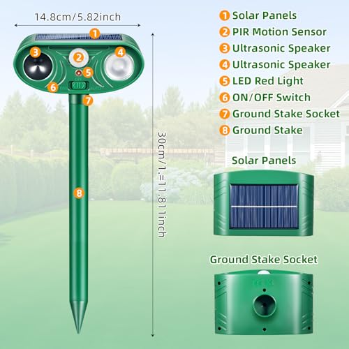 Solar Ultrasonic Animal Repellent Activated Deterrent for Deer