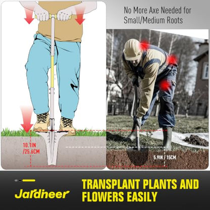 Jardineer Thickened Root Shovel, 45 Inch Serrated Digging Spade