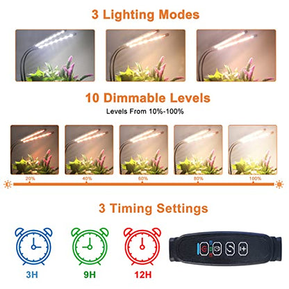 Grow Lights for Indoor Plants, Full Spectrum Dual-Head Clip Plant Lights - size: Red+White-2 Head 2 Pack