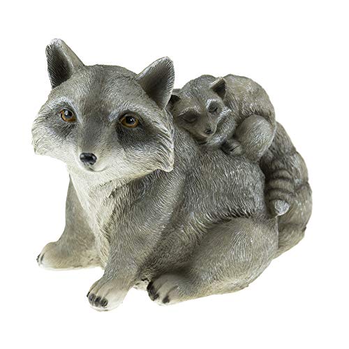 CLEVER GARDEN Cute Resin Garden Statue Decoration, Outdoor Lawn Yard Polyresin Animal Figurine Sculpture Ornament Décor, Raccoon Family