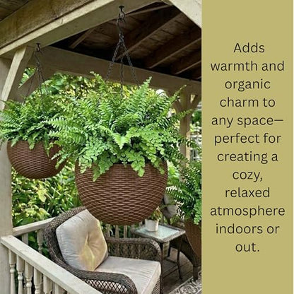LaLaGreen Hanging Planters (11in, 2 Pack) Self-Watering Hanging Flower Pots - color: Brown X 2