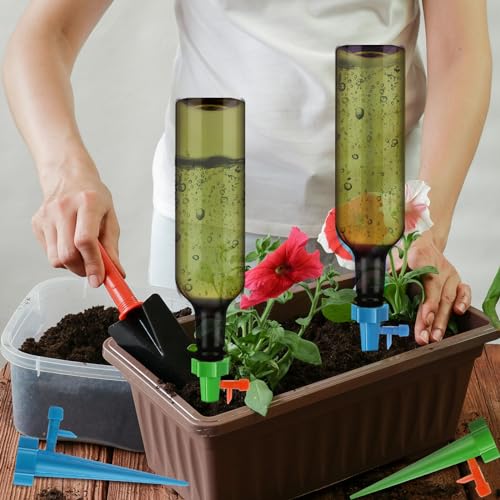 8 Set Plant Watering Devices with Self Spikes and Plastic Bottles, Green - size: Green