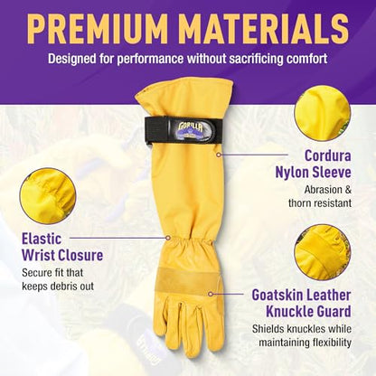 GORILLA EASY CONNECT Gardening Gloves Lightweight Tough Heavy Duty Long Sleeve Leather Pruning Gloves with Adjustable Strap - size: Small (Pack of 1)