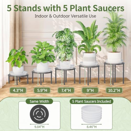 LASZOLA 5Pcs Metal Short Plant Stand Indoor Outdoor with Saucers, Small - color: Black with Saucers