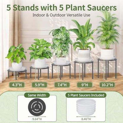 LASZOLA 5Pcs Metal Short Plant Stand Indoor Outdoor with Saucers, Small - color: Black with Saucers