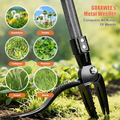 GOXAWEE Stand Up Weed Puller Tool with 45″ Long Handle, Manual Weeder Tool - color: Black Weed Puller Tool
