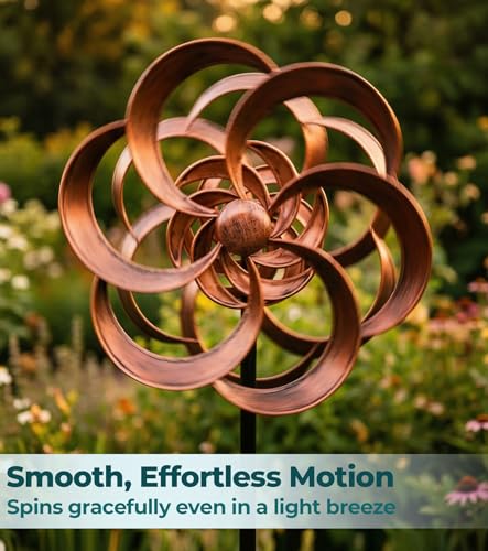 Metal Wind Spinner Outdoor, 63" Double-Sided Copper Decor