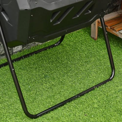 Outsunny Tumbling Compost Bin 360° Dual Chamber 43 Gallon, Black - color: Black