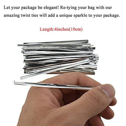 HAHIYO 300Pcs 4 Inches Silver Metal Twist Ties for Bread, Candy, Coffee, Plant Garden, Cellophane Treat Bags, Gift Wrapping, Halloween Party, Cake Present, Art Crafts - color: Silver, size: 4 Inches