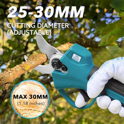 Electric Pruning Shears Cordless for Gardening - 1.2" Cutting Diameter Battery Powered Pruner with LCD Display & 2 Rechargeable Batteries, Brushless Power Pruner Heavy Duty for Tree Branch - style: Blue-30mm