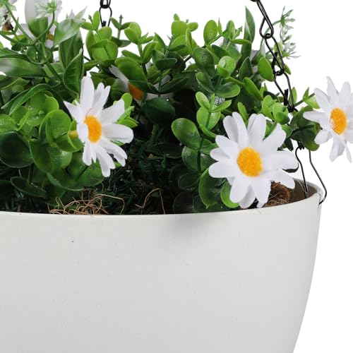 2 Pack Self Watering Hanging Planters: 9.7 Inch Pots with Chain Tray, White - color: White