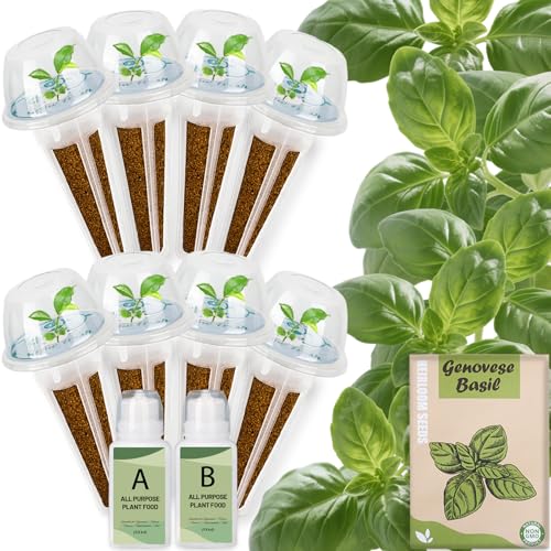 Basil Seed Pods Kit Hydroponic - Refill Herb Pod for All Indoor Garden, 8 Grow Pods with Seeds of Genovese Basil & Plant Food, Compatible with All Hydroponics Growing Systems