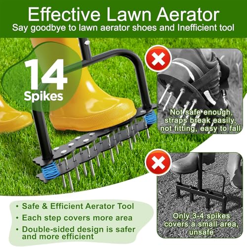 Lawn Aerator Tool with 14 Spikes, Manual Yard Soil Aerating Tool