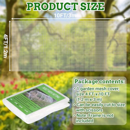 Ultra Fine 4'x10' Garden Netting,Pest Barrier & Bird Netting, Plant Mesh Net Row Cover for Garden,Greenhouse,Patio,Raised Beds, Protecting Vegetables, Flowers, Trees - size: 4'X10'