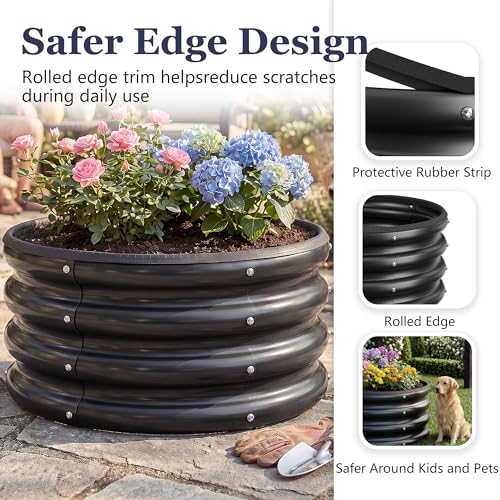 Round Raised Garden Bed, 3 Pack, 2 x 2 x 1 Ft, Black - color: Jett Black