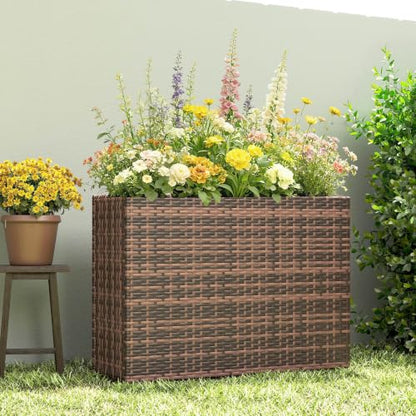 Outsunny Tall Rectangular Planter with Removable Liner PE Wicker Brown - color: Brown