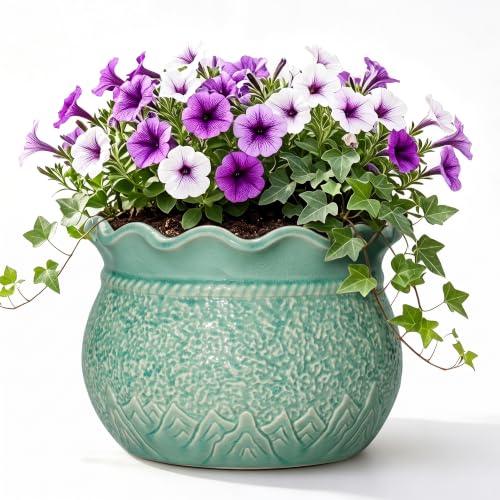 Ceramic Planter 12 Inch, Ceramic Plant Pot, Crack Lake Green - color: Crack Lake Green, size: 12 Inch