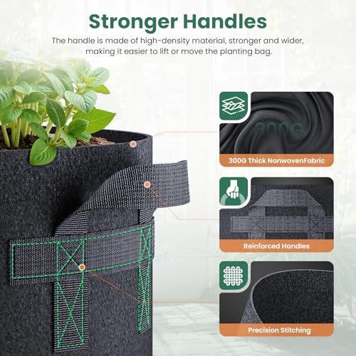 Jorvila 5-Pack 15 Gallon Grow Bags - color: Black, size: 15 Gallon