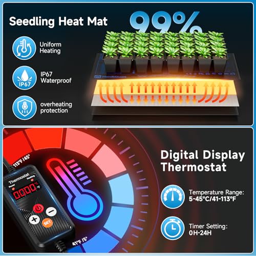 Hon&Guan 30-Cell Seed Starting Kit with Heat Mat and LED Grow Lights - size: 1 Pack