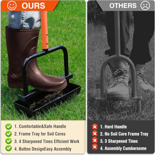 JouZYA Lawn Aerator Tool with Soil Core Collection Tray, 4 Tines