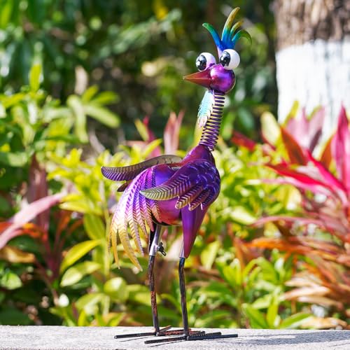 Metal Wacky Rooster Garden Statue for, Patio, Backyard, Lawn - color: Purple