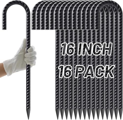 AAGUT J Hook Rebar Stakes 16 Inch, Premium Anti-Rust Tent Stakes for Canopy - color: Black J-16 Inch-Φ5/16", size: 16pcs