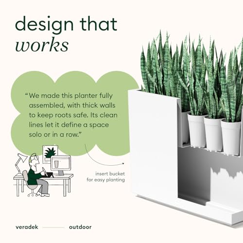 Veradek Block Series Span Planter - Tall Rectangular Outdoor Planter - color: White, size: Medium - 2 Pack