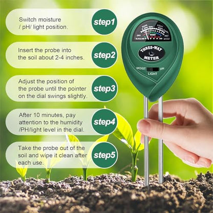 Soil Moisture Meter PH Tester: 3-in-1 Soil Test Kit Plant Water Meter - color: Green-1PC