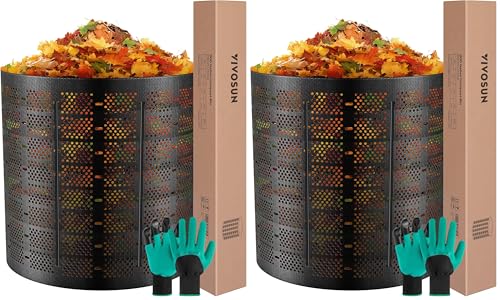 VIVOSUN 300 Gallon Outdoor Compost Bin, Expandable Composter, Easy to Setup & Large Capacity for Backyard, Lawn (Black with Gloves) (Pack of 2) - size: 300 Gallon (Pack of 2)