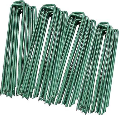 Artificial Turf Staples 6 Inch Heavy Duty 11 Gauge Green Coated Landscape Pins 100 Pack Galvanized Rust Resistant Garden Stakes for Artificial Grass Sod Weed Barrier Ground Cover Anchors