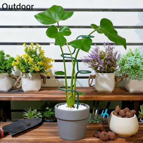Plant Support Stakes - 3 Pack Durable Metal Trellis for Monstera - color: Green