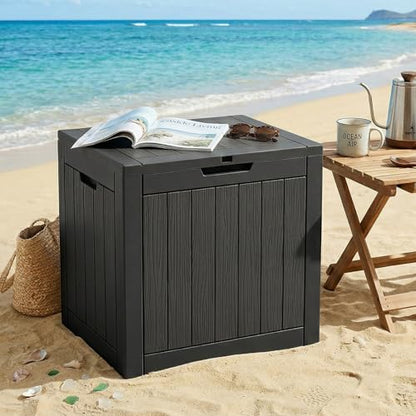 EFU Outdoor Storage Box Waterproof, 32 Gal Gen 2 Resin Deck Box With Wheels
