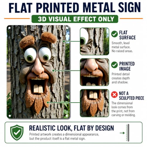 8x12 Inch Tree Face Metal Sign - color: The surprised tree face