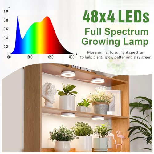 LORDEM Grow Light for Indoor Plants, 192 LEDs Ceiling Full Spectrum Plant Light, Quad Head Plant Lamp with 3/6/12H Auto Timer, 6 Brightness Levels, Individual Bulb Control, Corded - size: 3.54in-4 Head