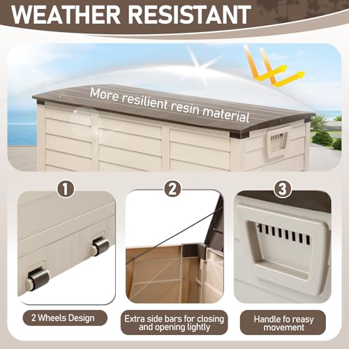 VINGLI 75 Gallon Collapsible Outdoor Storage Box, Brown - color: Brown