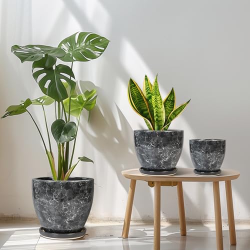 Ceramic Pots for Plant, 10+8+6 Inch Modern Flower Pot Indoor, Grey - color: Gray